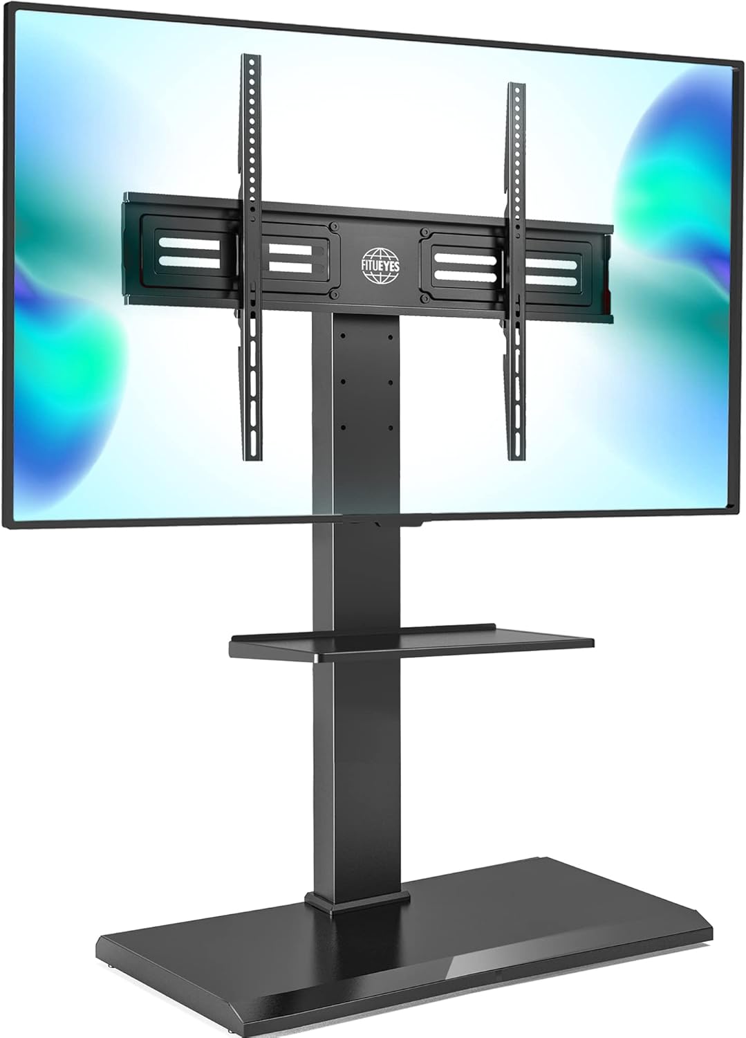 FITUEYES TV Bodenständer mit Eisenbasis 2 Regale TV Standfuss TV Ständer Fernsehstand höhenverstellb