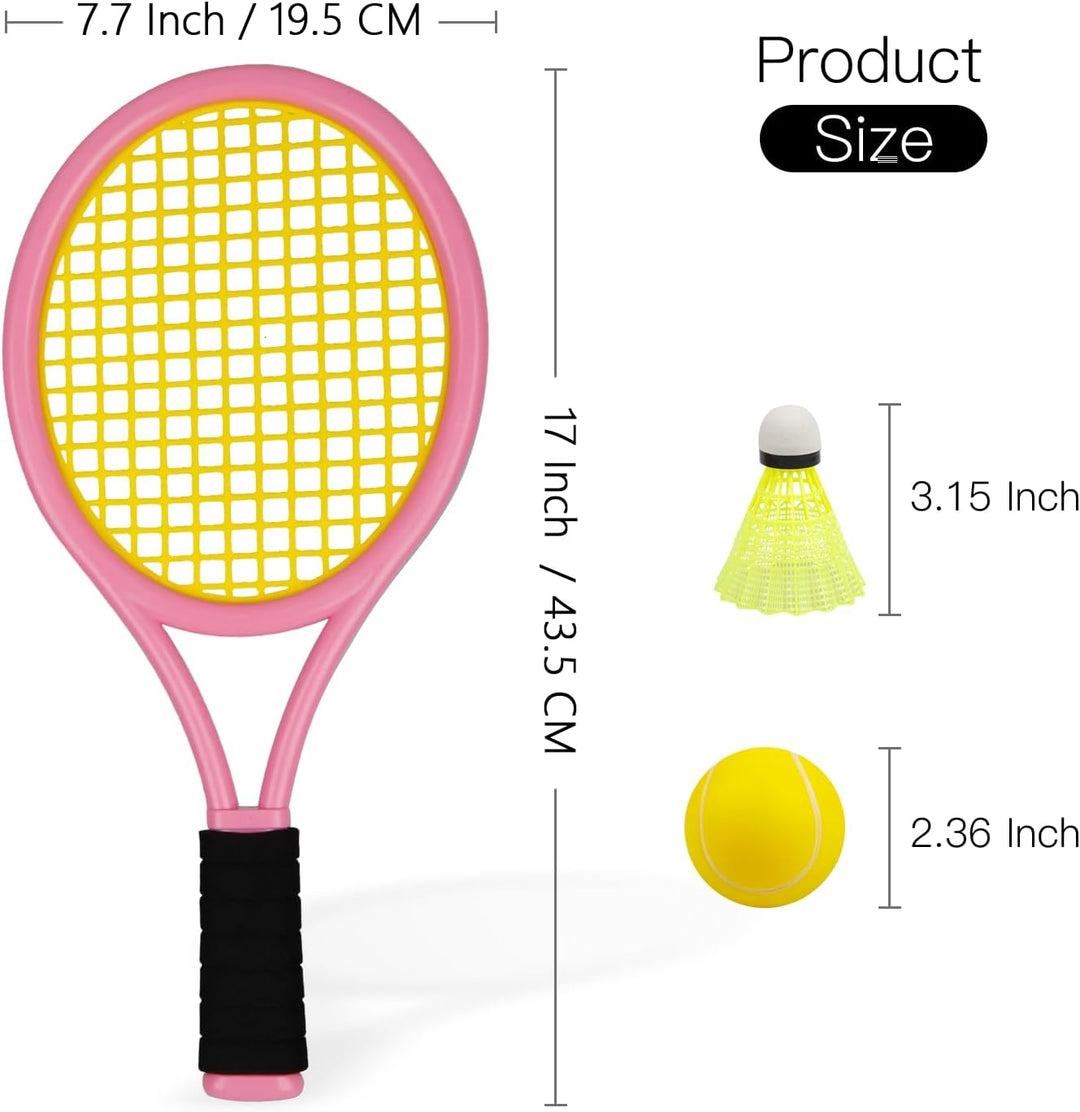 Kinder Tennisschläger mit Tragetasche,4 weiche Trainingsbälle und 6 Badminton Birdies,Tennisschläger