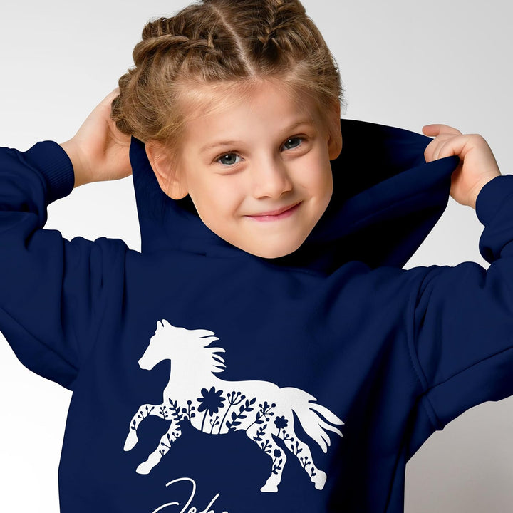 SpecialMe® Kinder Hoodie Mädchen Pferde Reiten Mädchengeschenk personalisiert mit Name Namensgeschen