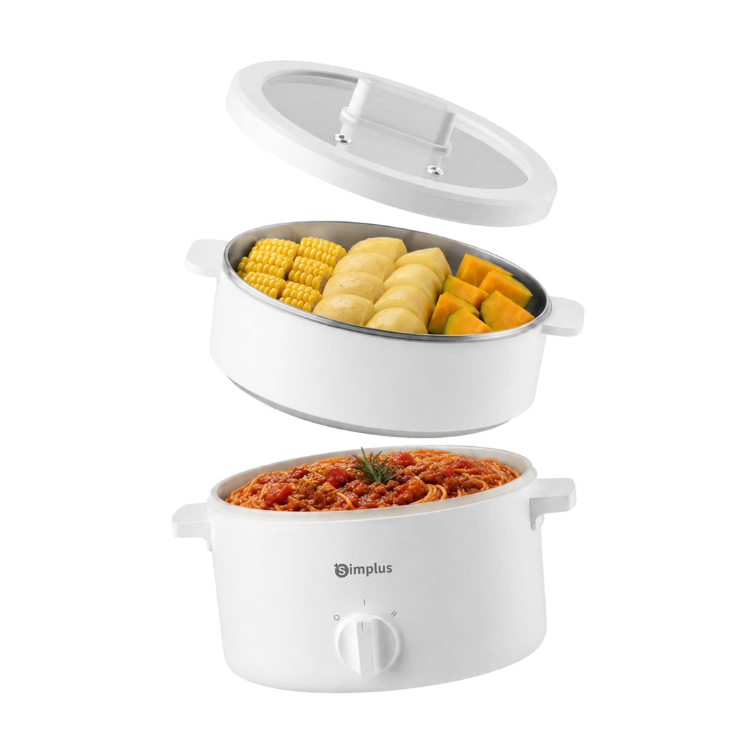 SIMPLUS Elektrischer Hot Pot 1,8 L mit Edelstahl-Dampfgarer, 600 W Elektrokochtopf mit Antihaftbesch