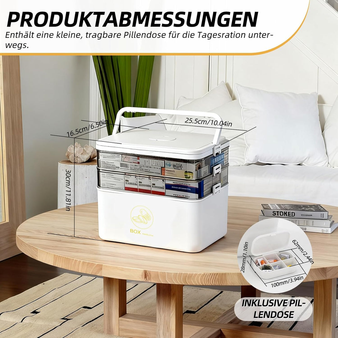 Grosse dreilagige Medikamentenbox mit Tragegriff, Erste-Hilfe-Set, multifunktionale tragbare Medikam