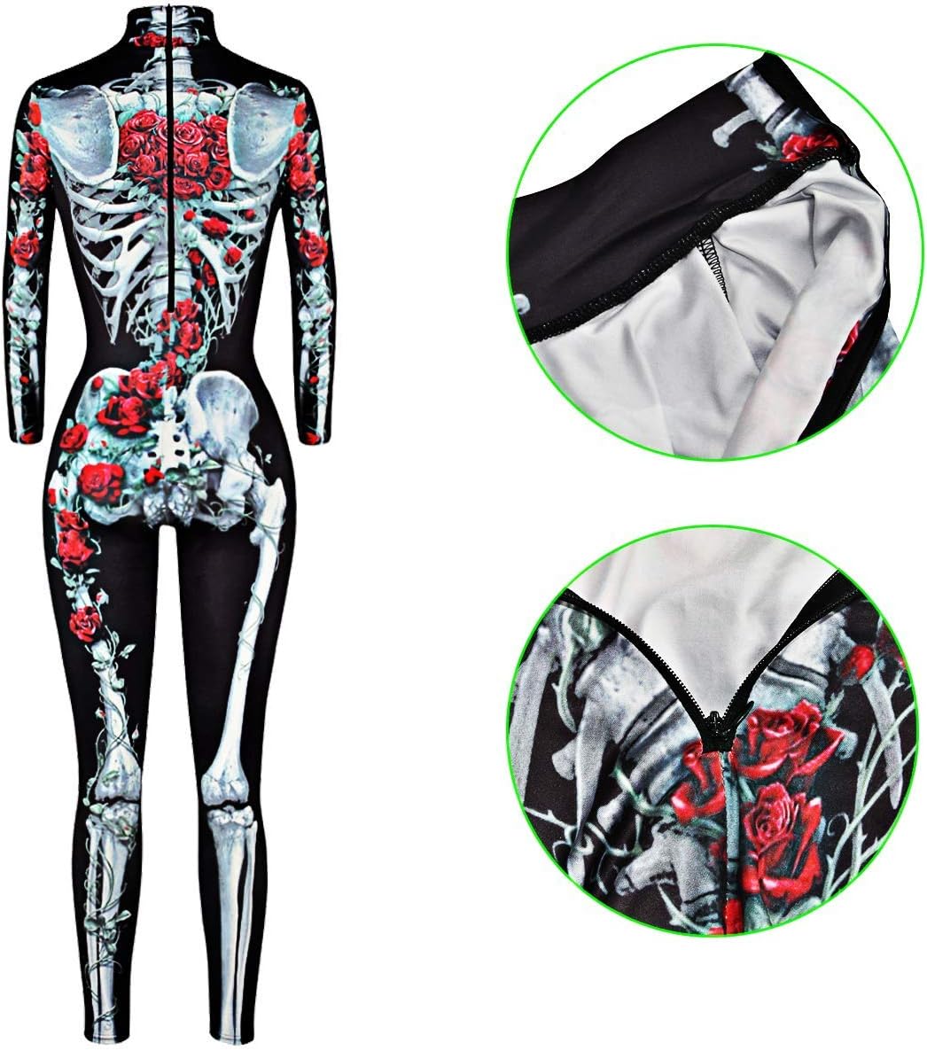 Neusky Lady Skull Skelett Kostüm Perfektes Kostüm für Halloween, Weihnachten, Karneval oder Mottopar