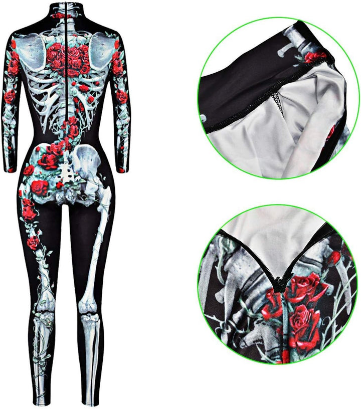 Neusky Lady Skull Skelett Kostüm Perfektes Kostüm für Halloween, Weihnachten, Karneval oder Mottopar