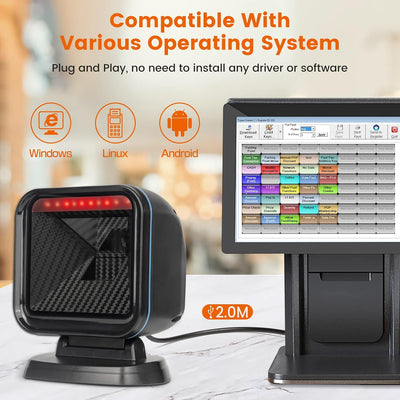 OBZ 1D 2D Desktop Barcode Scanner, QR Code Scanner Omnidirektional Barcode-Scanner USB Wired Handsfr