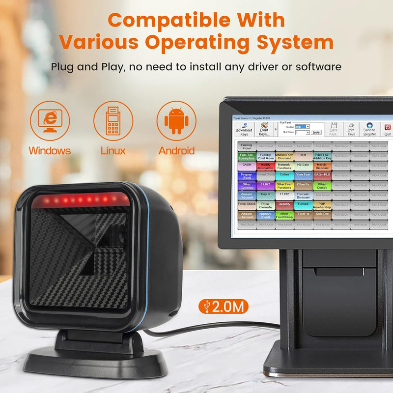 OBZ 1D 2D Desktop Barcode Scanner, QR Code Scanner Omnidirektional Barcode-Scanner USB Wired Handsfr