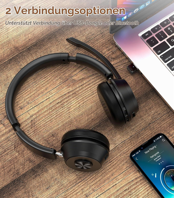 Soothielec Bluetooth Headset, Kabelloses Headset mit Mikrofon mit Geräuschunterdrückung, bestes Head