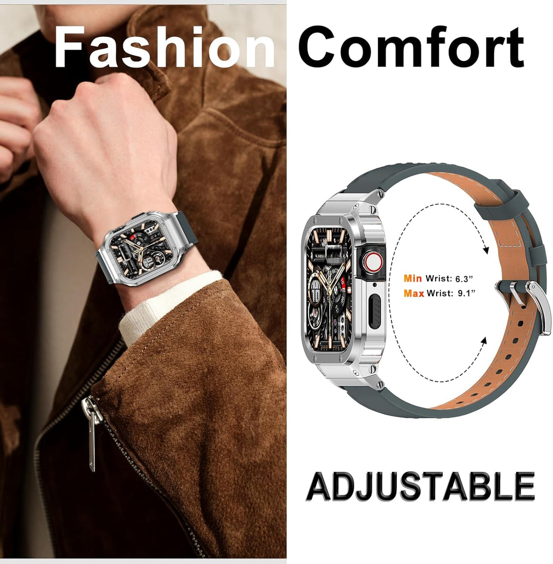 SUPLINK Metallgehäuse mit Lederarmband Kompatibel mit Apple Watch Armbändern 40/41mm,Edelstahl Schut