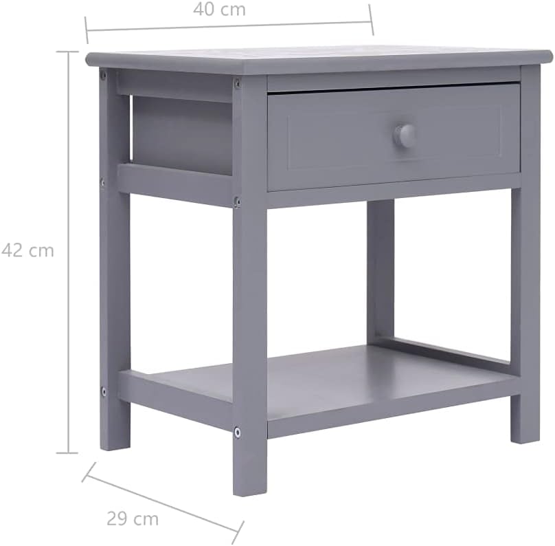 FIRBNUS Bedside Table Nachtkonsole Night Stand Nachttische 2er Set Grau 40x29x42 cm Paulownia Holz B