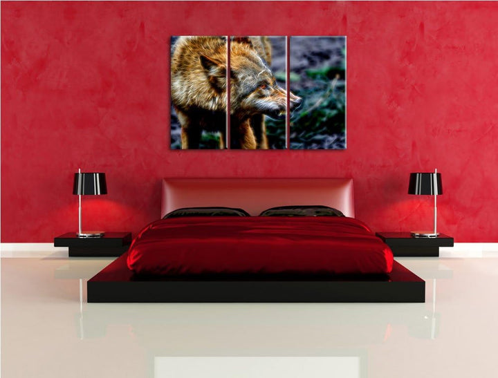 knurrender Wolf Spezial 3-Teiler Leinwandbild 120x80 Bild auf Leinwand, XXL riesige Bilder fertig ge