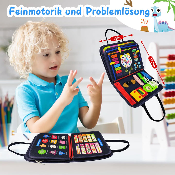 TenFans Busy Board ab 3 Jahr - Montessori-inspiriertes Quiet Book mit Reissverschluss & Schnallen -