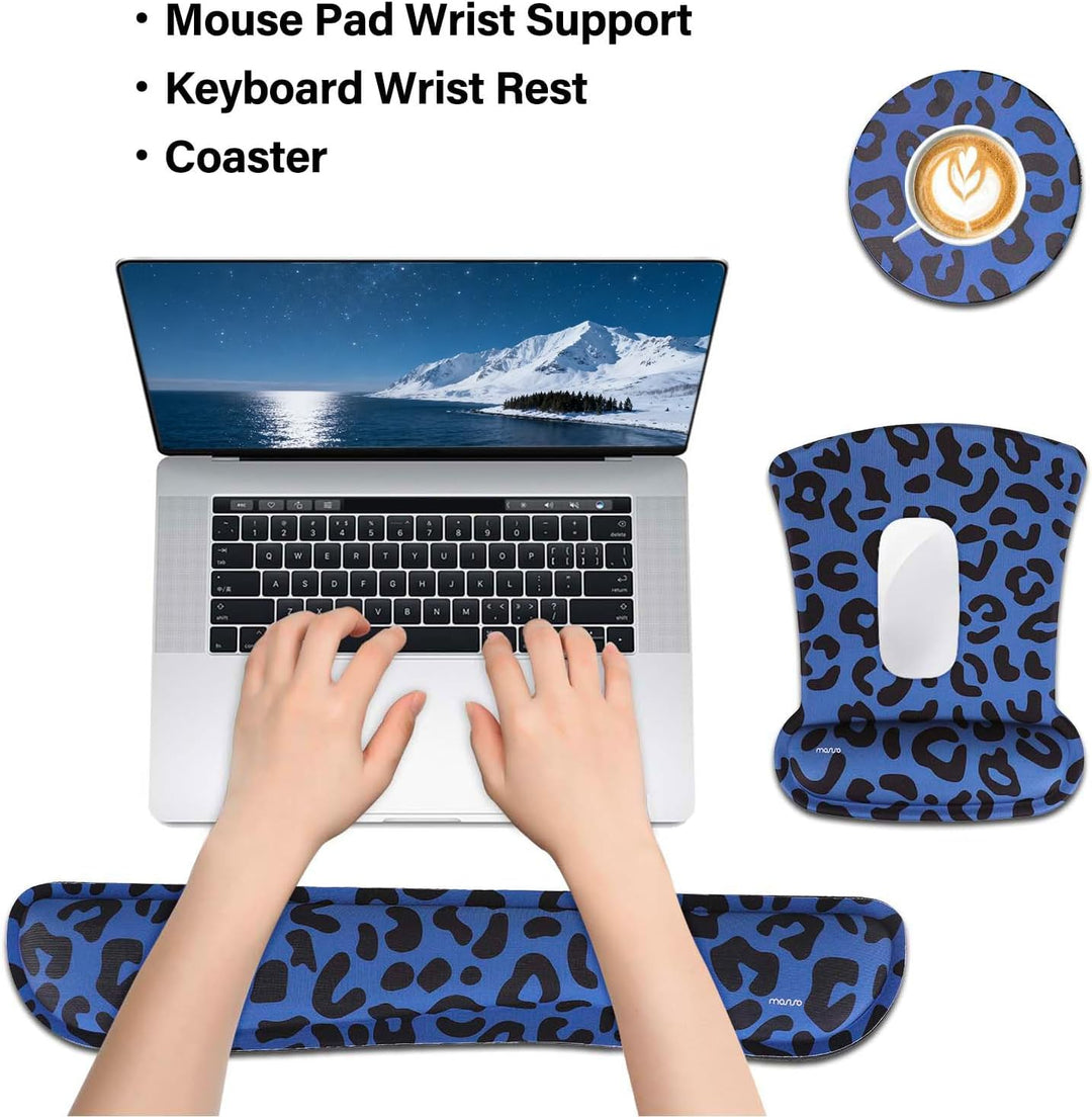 MOSISO Handgelenkstütze für Mauspad&Tastatur Set,Leopard Grain Ergonomisches Mauspad&Rutschfester Un