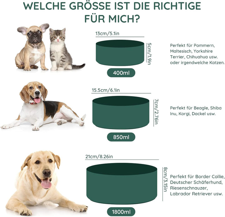 SPUNKYJUNKY Keramik Hundenapf mit Bambus Ständer für Grosse Hunde (1800ml, Grün) Grün Einzeln - 1800