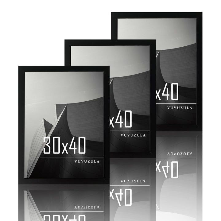 VUVUZULA Bilderrahmen 30x40cm Schwarz Holz Fotorahmen 12x16 Zoll Holzrahmen MDF Rahmen 30x40cm 3er S