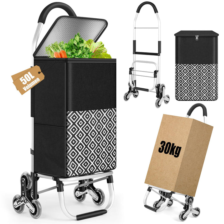 50Liter Einkaufstrolley Treppensteiger & Thermotasche Kühlfach, Shopping Trolley mit Treppenläufer,