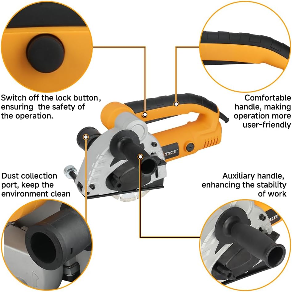Hoteche 125mm 1500W Grabenfräse | Kupferdrahtmotor, Weichstart, 8500RPM, Mit 2 Diamant - Scheiben, i