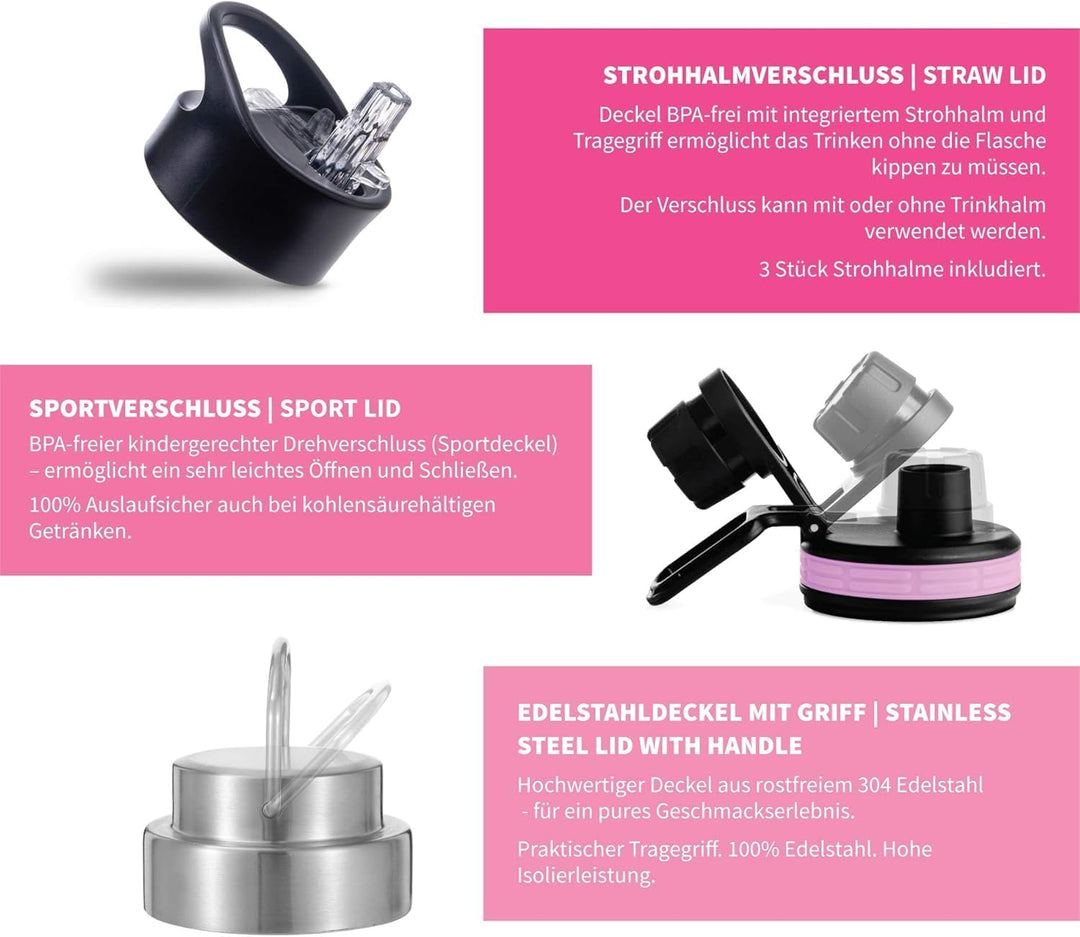 hydro2go Edelstahl Trinkflasche – BPA-freie Isolierflasche für Kinder, Schule, Sport & Outdoor – Häl