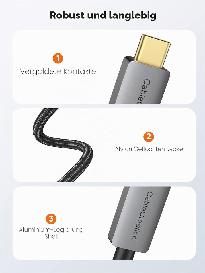 8K USB C auf DisplayPort Kabel 1.8 m, CableCreation Typ C (Thunderbolt 3) auf DP 1.4 Kabel, 32,4 Gbp