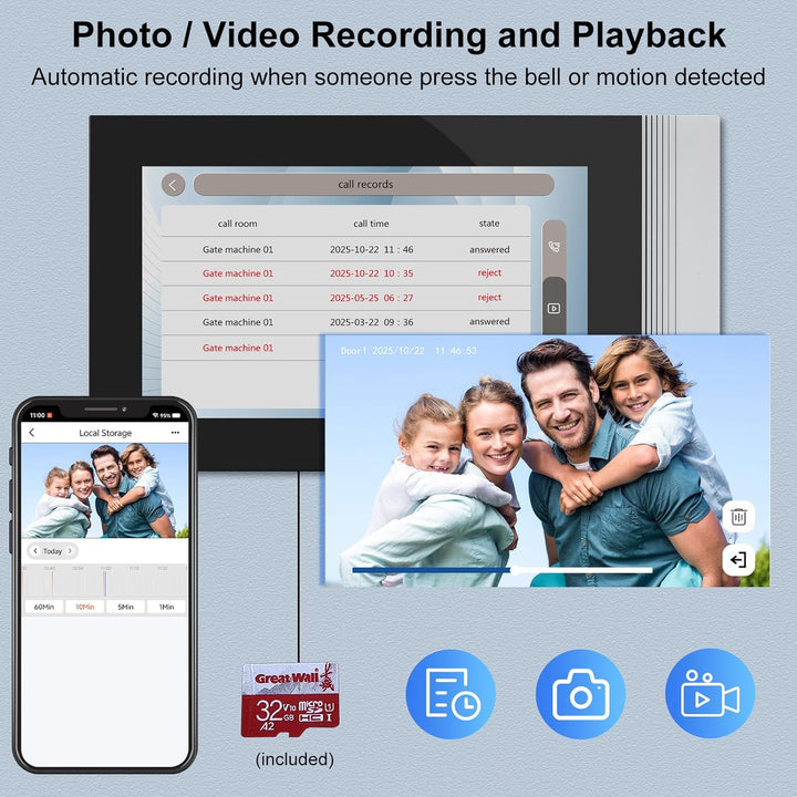 1080P HD WLAN Video Türsprechanlage Intercom System 2 Draht, IR Nachtsicht Video Türglocke Kamera mi
