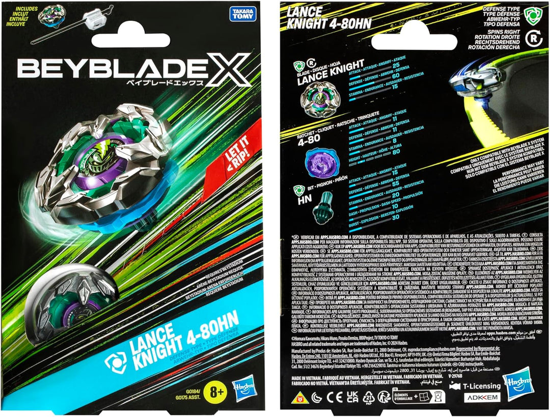 Beyblade X Lance Knight 4-80HN Starter Pack Kreisel und Starter, Abwehr-Typ mit X-Celerator, mit 2 K
