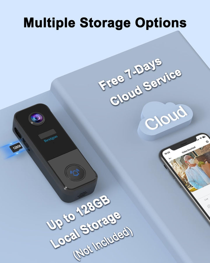 4MP FHD Türklingel mit Kamera Kabellos, Bextgoo Klingel mit Kamera Kabellos, 10000mAh Akka, PIR-Bewe