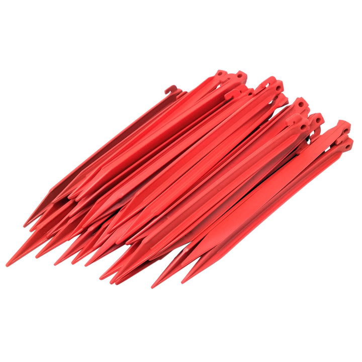 ToCi 36 x Kunststoff-Heringe 30 cm – Lange Zeltnägel mit T-Profil & Öse in Rot - Zeltbefestigung für