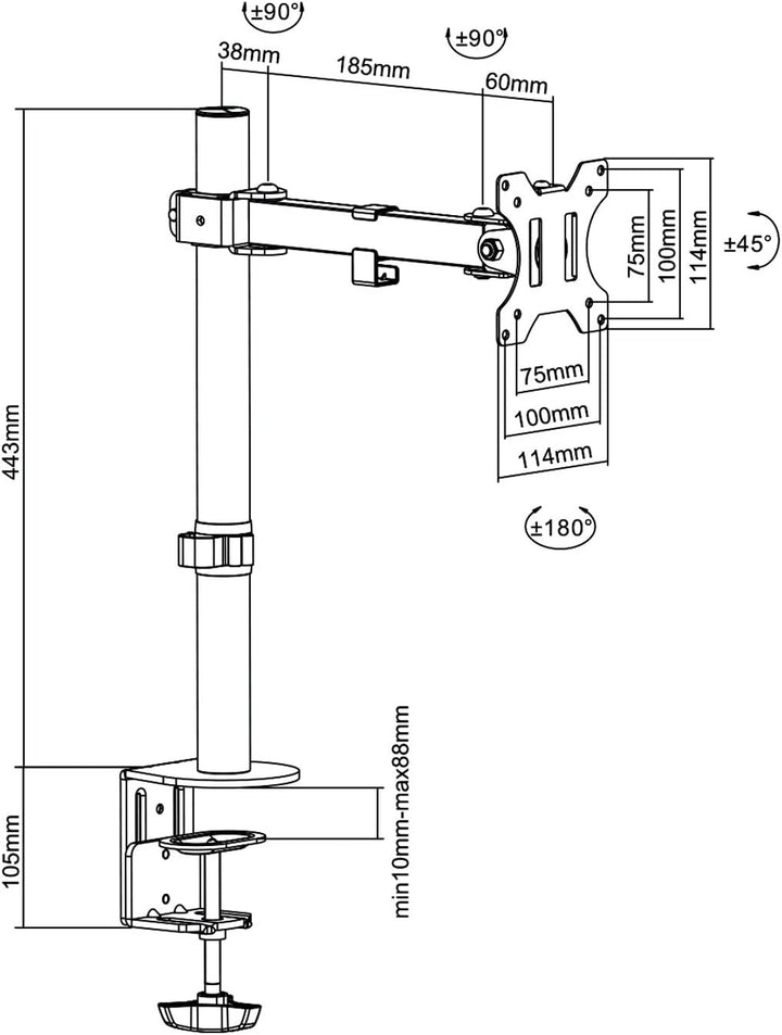 Maclean MC-752 Tischhalterung Monitorarm 360° 13-32" Monitor Halterung LCD LED VESA 75x75 100x100 bi