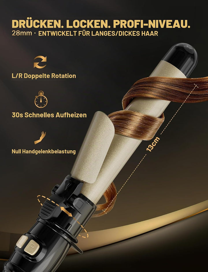 Automatischer Lockenstab mit Rotation 28mm - Profi Lockenstab Grosse Locken mit 14 Heizstufen (100-2