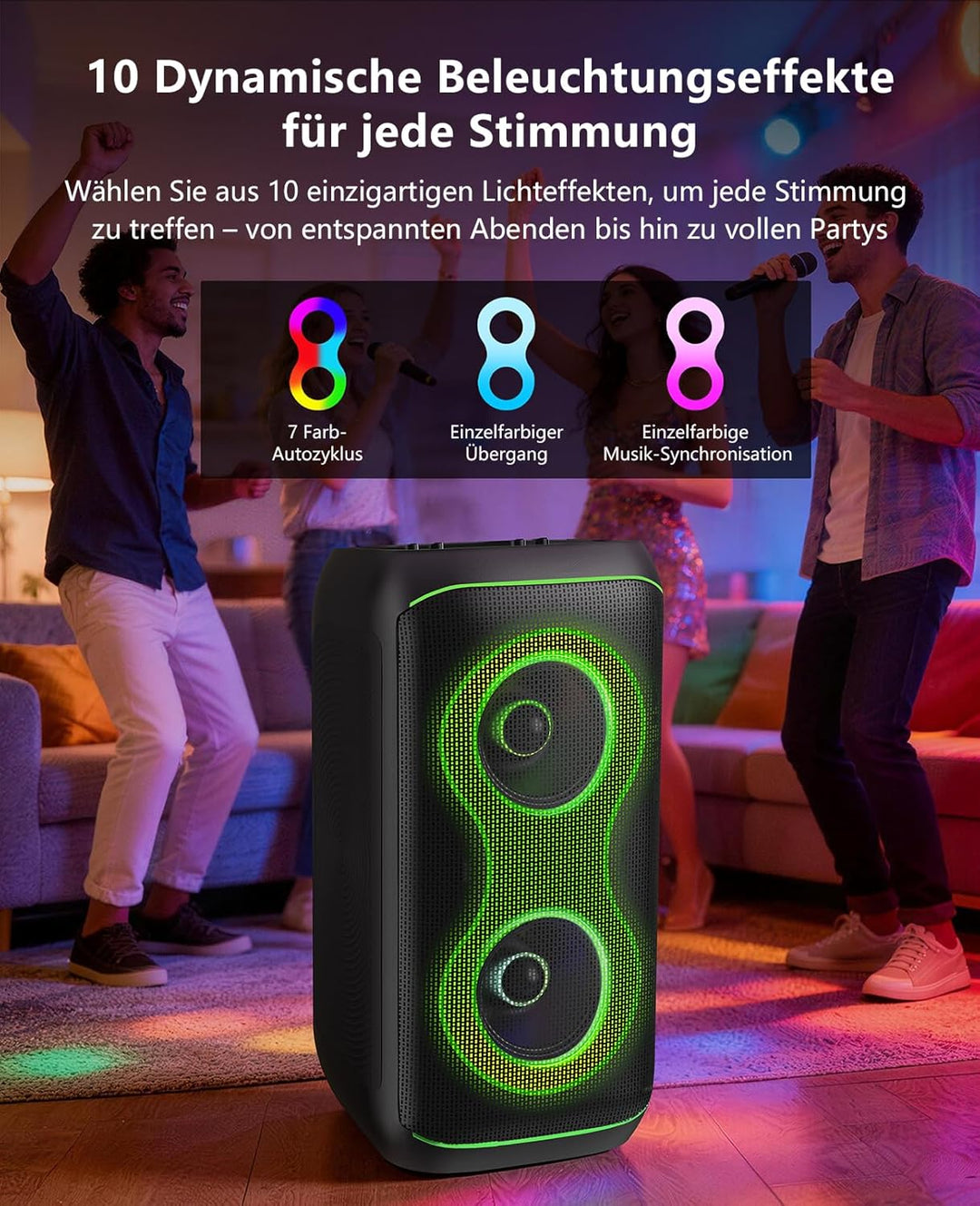 GKD61 Karaoke-Maschine für Erwachsene, 2 Kabellose UHF-Mikrofone, 400W Spitzenleistung, Tragbarer Bl