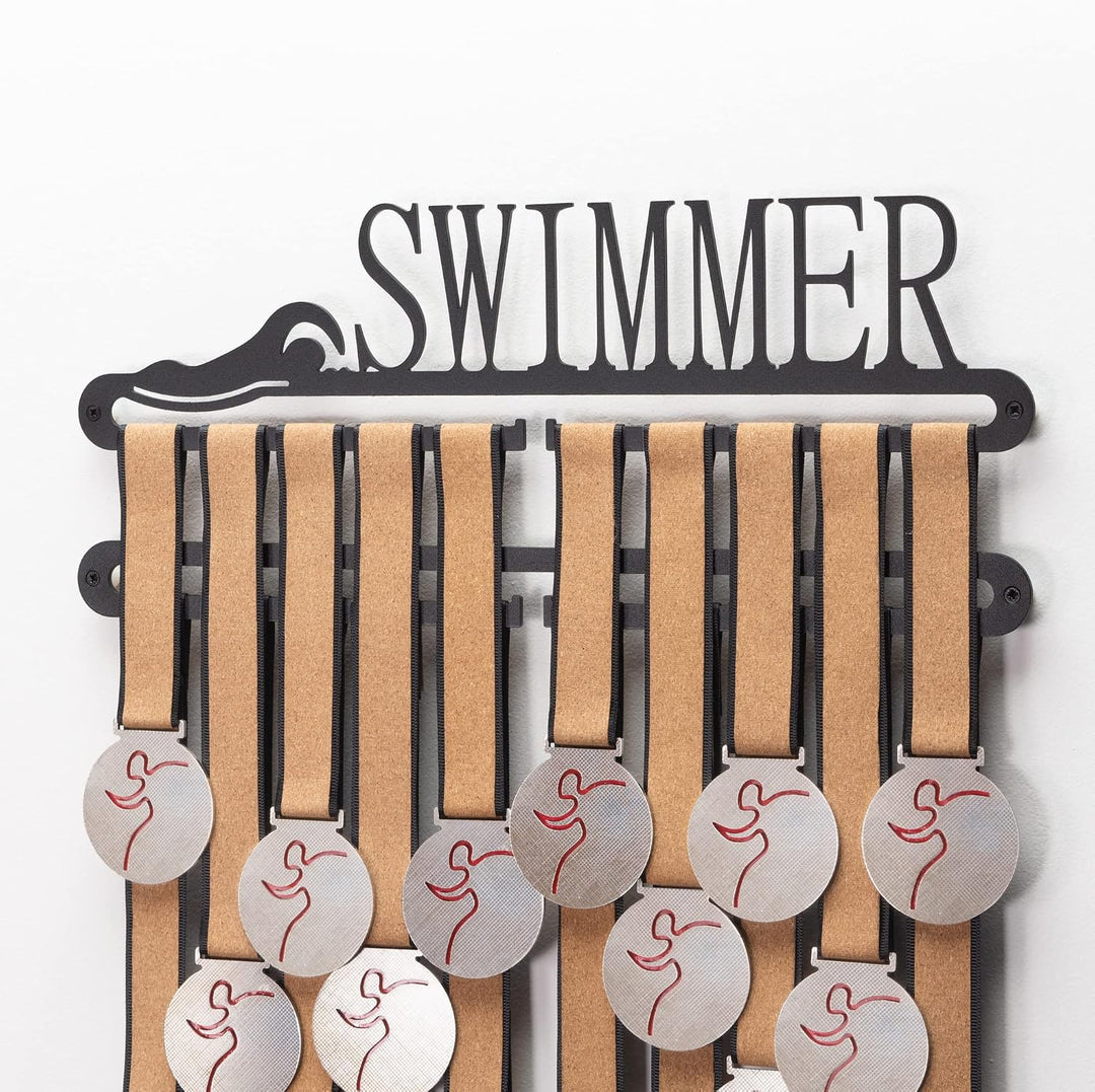 Qthrone Schwimmer Medaillenaufhänger - Schwimmen Medaillen Display Black - Swimming Medaillenhaken S