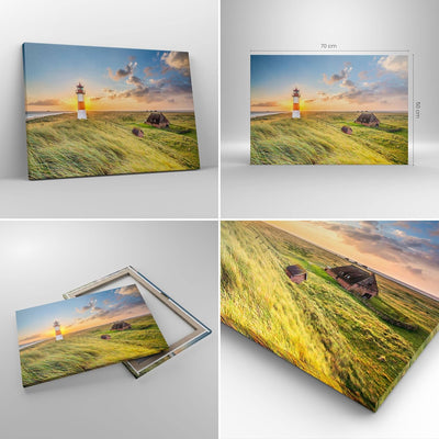 Bilder auf Leinwand Leuchtturm Meer Leinwandbild mit Rahmen 70x50cm Wandbilder Dekoration Wohnzimmer