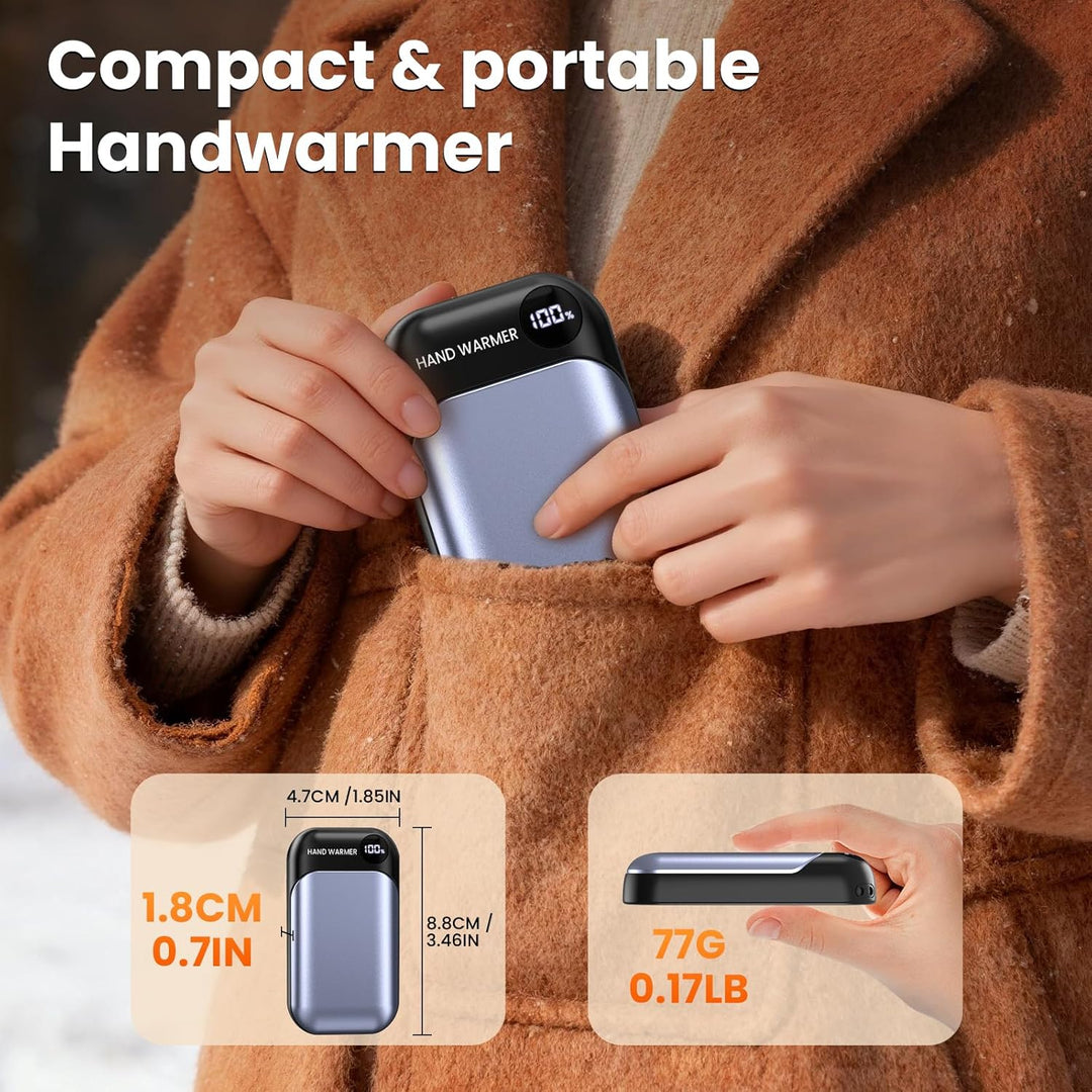 Handwärmer, 2-in-1 Magnetische Handwärmer Elektrisch, 6000mAh Tragbarer Taschenwärmer mit LED-Anzeig