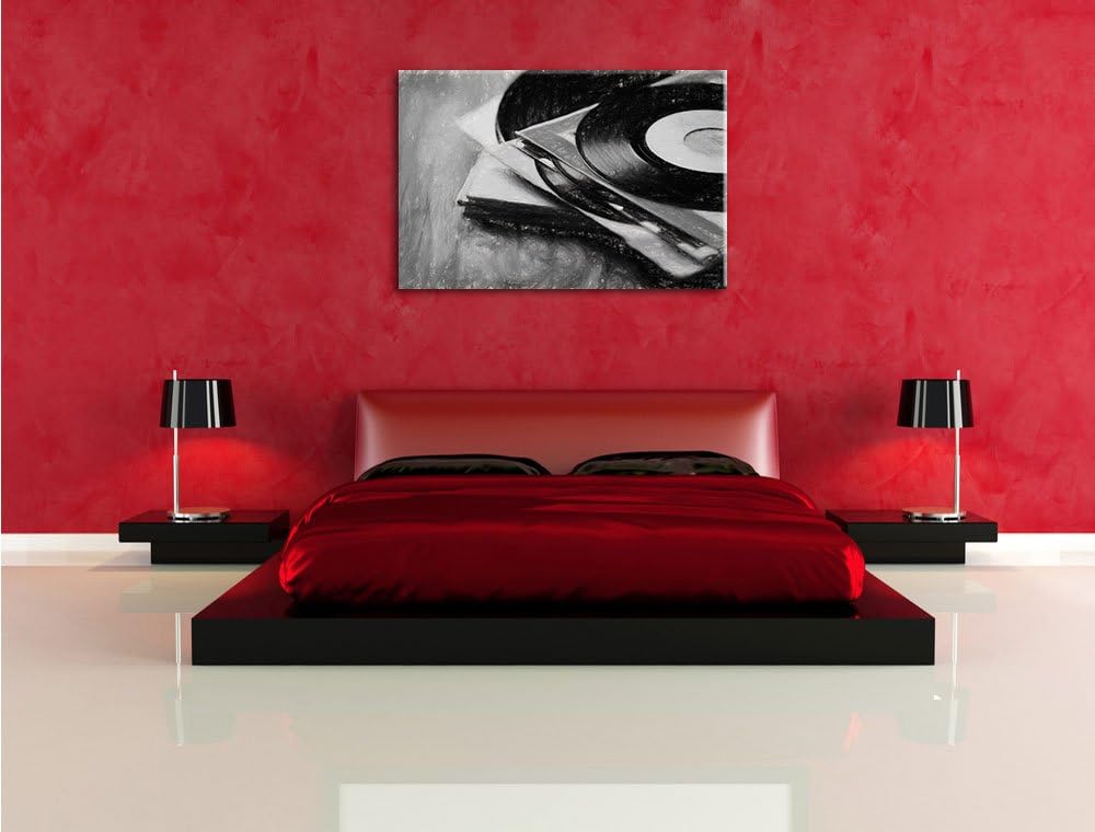 Pixxprint Schallplatten als Leinwandbild/Grösse: 100x70 cm/Wandbild/Kunstdruck/fertig bespannt, 100x