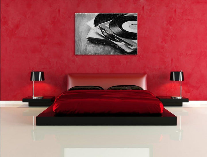 Pixxprint Schallplatten als Leinwandbild/Grösse: 100x70 cm/Wandbild/Kunstdruck/fertig bespannt, 100x