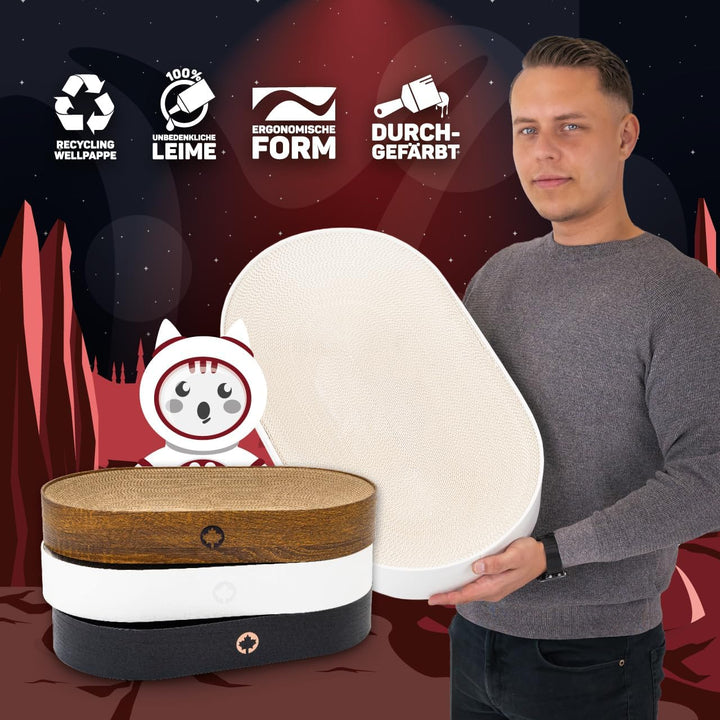 CanadianCat Company | Kratzpappe Apollo - Katzenbett aus Wellpappe, oval - walnuss | ca. 63 x 35 x 1