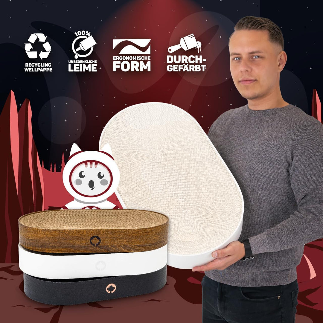 CanadianCat Company | Kratzpappe Apollo - Katzenbett aus Wellpappe, oval - walnuss | ca. 63 x 35 x 1