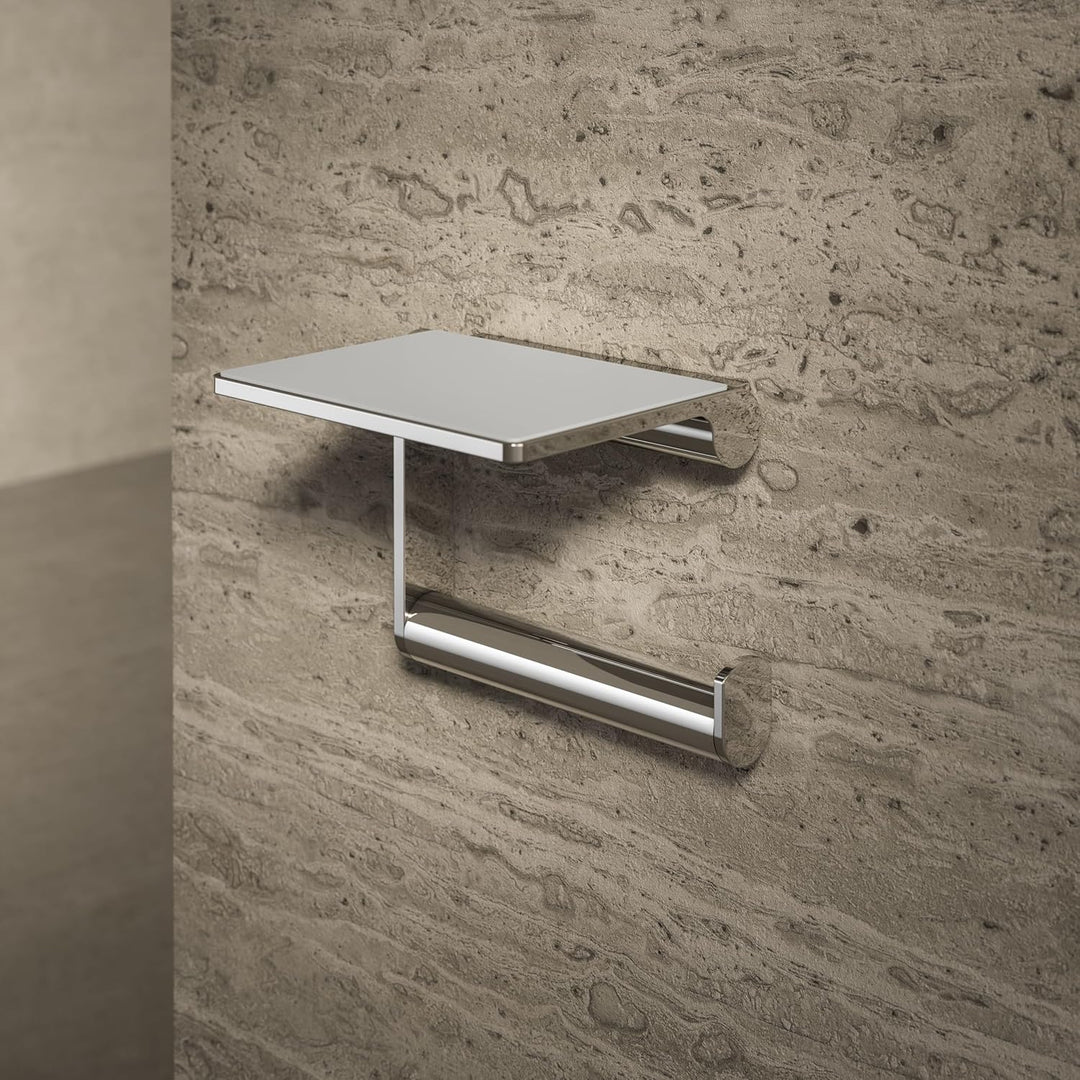 KEUCO Toilettenpapierhalter aus Metall Hochglanz-verchromt, Ablage, Anti-Rutsch-Einlage, WC-Rollenha