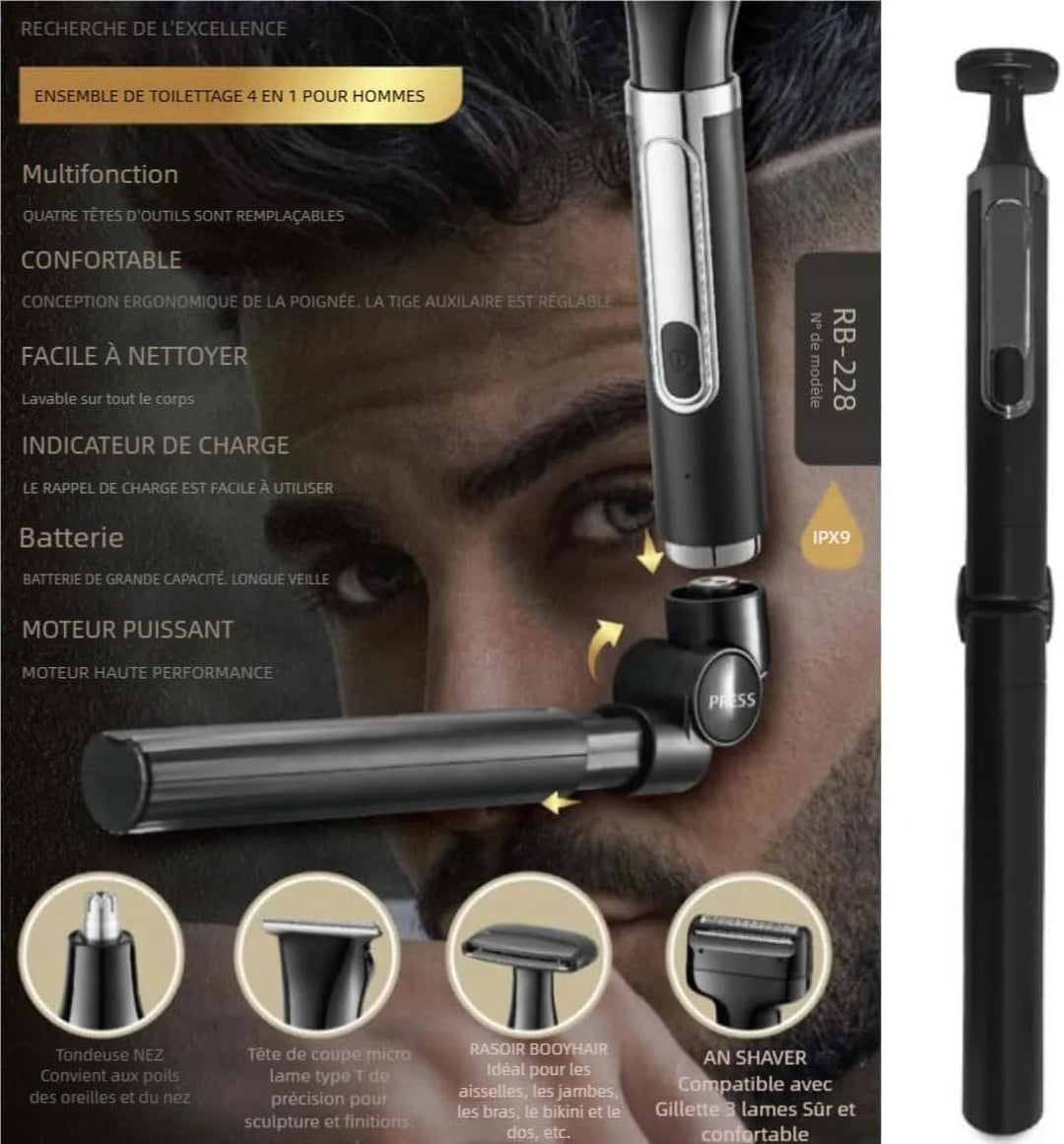 Elektrischer Rückenrasierer für Männer, 4-in-1-Herren-Körper-Trimmer-Kit, Multifunktionaler Selbstbe