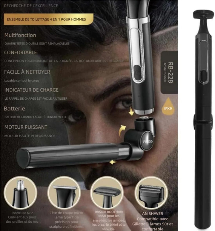 Elektrischer Rückenrasierer für Männer, 4-in-1-Herren-Körper-Trimmer-Kit, Multifunktionaler Selbstbe