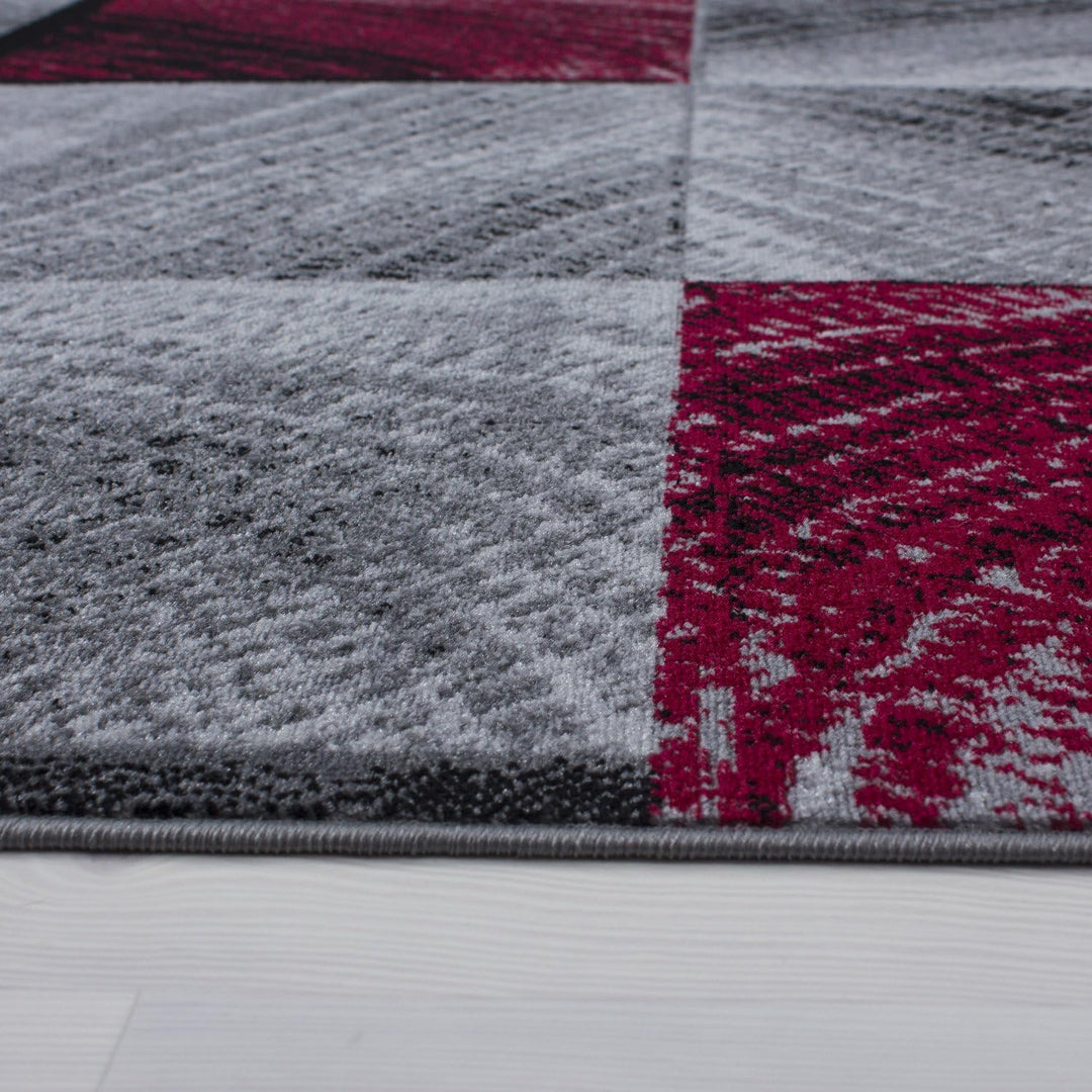 HomebyHome Teppich Wohnzimmer 80x300 cm Läufer Flurteppich Küche Rot Moderne Kariert Design - Esszim