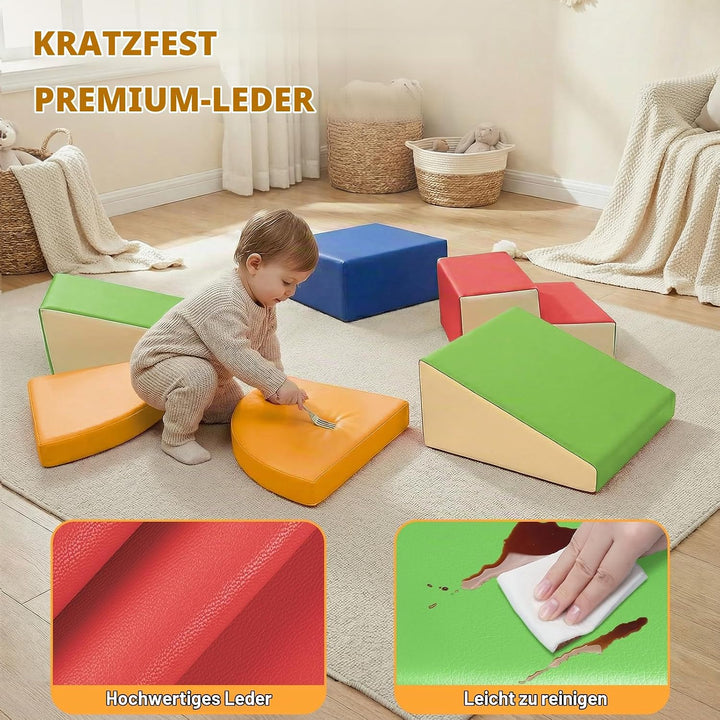 Schaumstoff Bausteine Kinder Klettern Indoor - 6 PCS Softbausteine Riesenbausteine für Baby Motorik