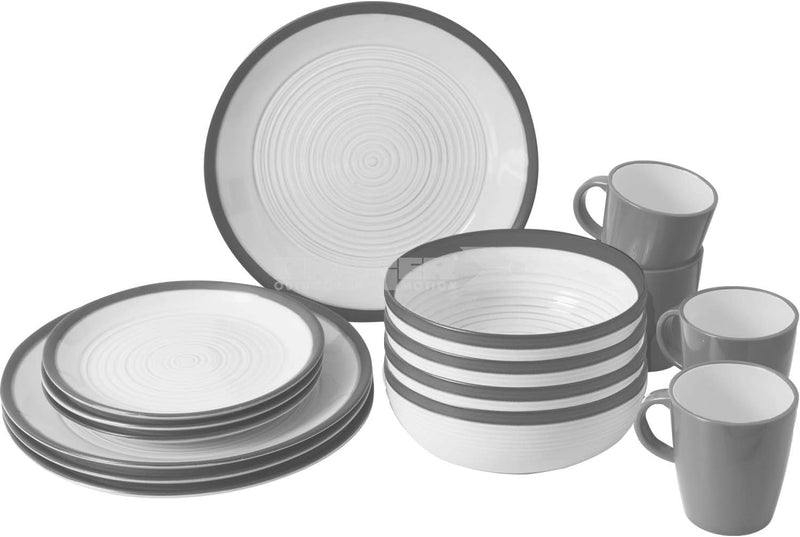 BRUNNER Melamin ESS Geschirr Set Lunch Box 16-teilig Camping Reise Teller Becher Schönes Design, Sch