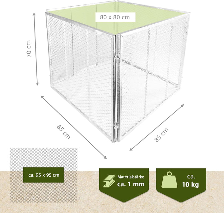 NATIV Garten Komposter 80x80x70 cm mit Bodengitter, Metallkomposter mit 448 Liter Volumen, Drahtkomp