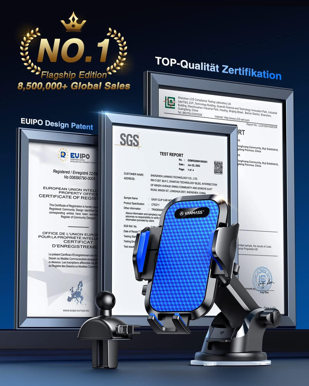 VANMASS Handyhalterung Auto 2024 Upgrade Super Stabil 3 in 1 Saugnapf & Lüftung 100% Sicher Universa