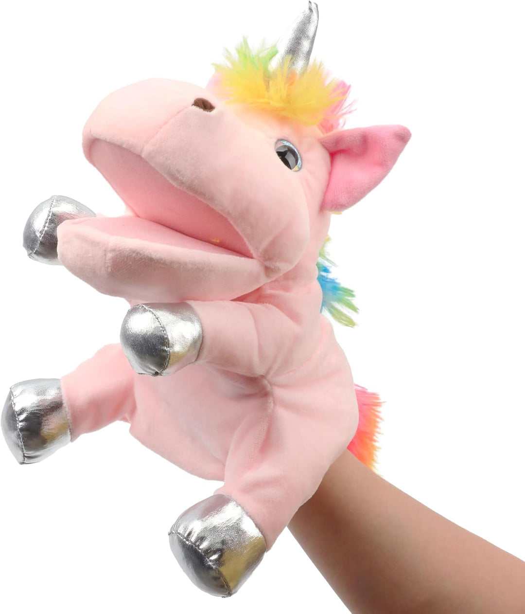 Hopearl Plüsch Einhorn Handpuppe mit offenem beweglichem Mund für fantasievolles Spiel, Rollenspiel,