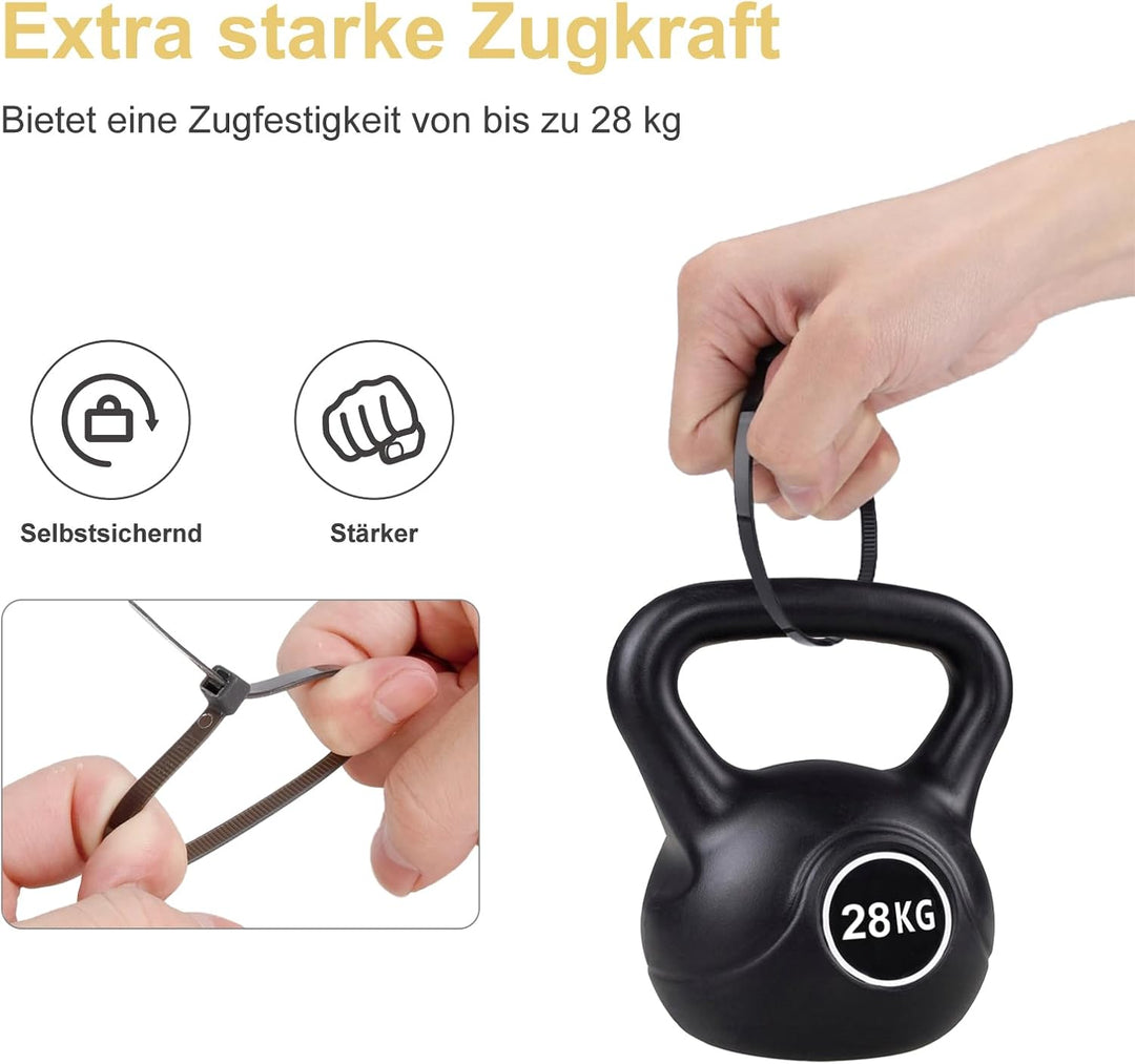 100 Stück Kabelbinder Schwarz, 450 x 4,4 mm, UV-beständig Kabelbinder, 28 kg Zugfestigkeit, Selbstsi