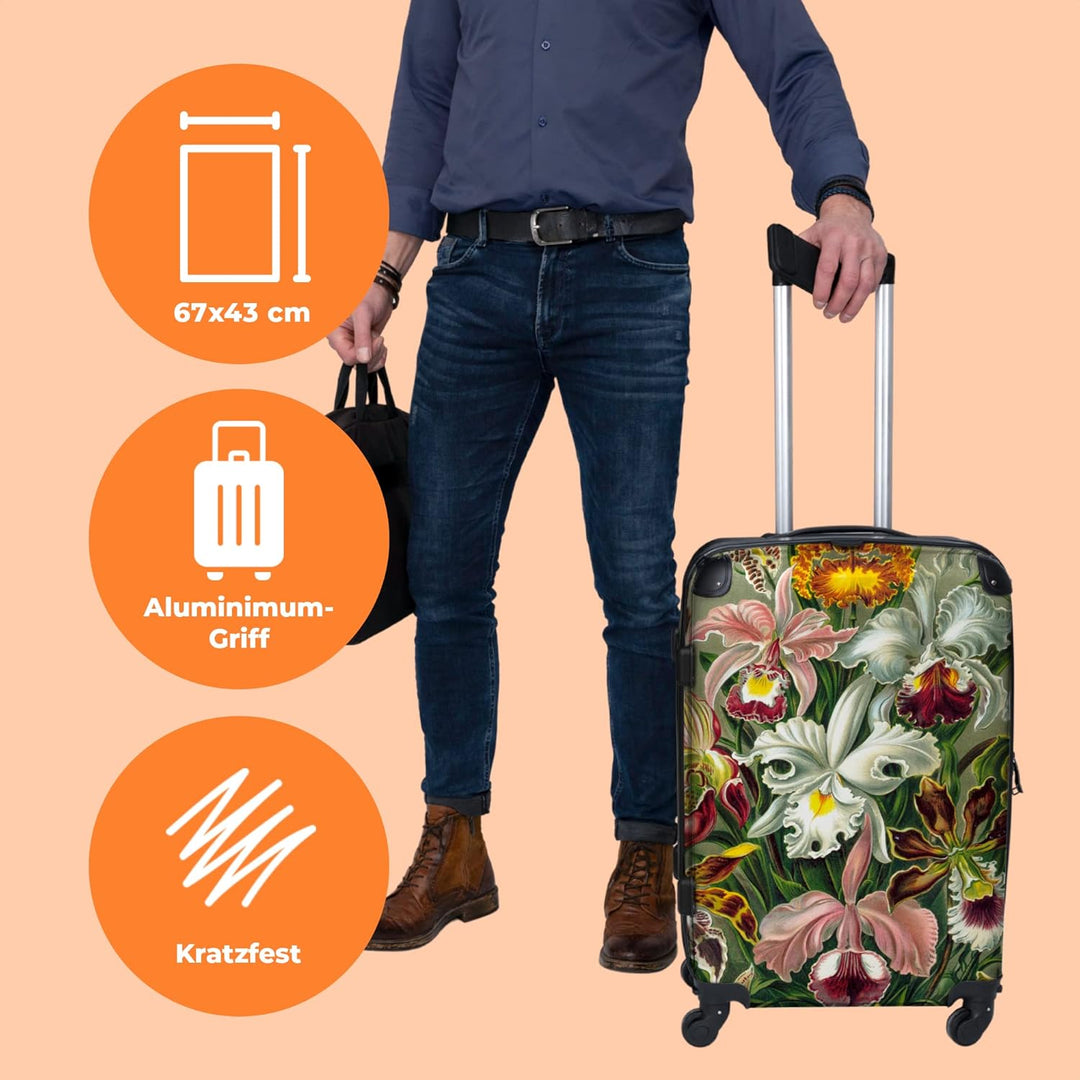 NoBoringSuitcases.com® Koffer gross Trolley Rollkoffer Reisekoffer mit 4 Rollen Fotokoffer - Blumen