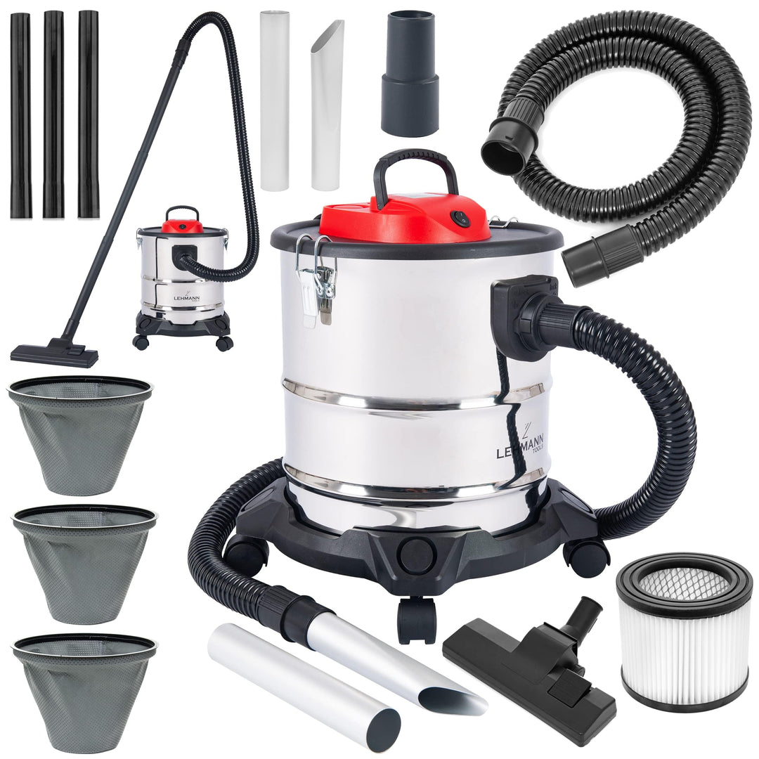 Lehmann Haddo Industriestaubsauger 2000W | Aschesauger für Kamin mit Doppelfilteranlage | Kaminsauge