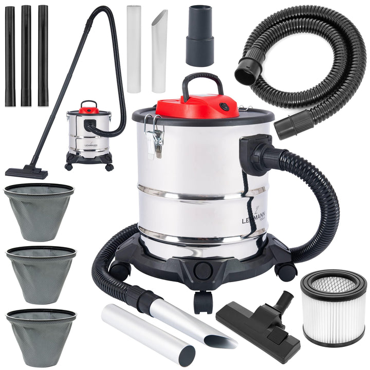 Lehmann Haddo Industriestaubsauger 2000W | Aschesauger für Kamin mit Doppelfilteranlage | Kaminsauge