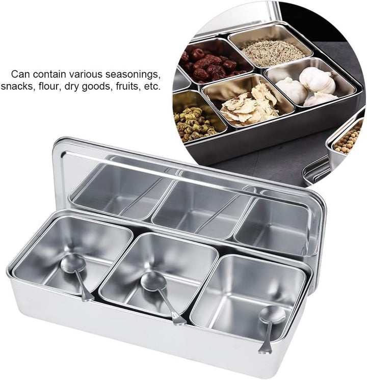 Hapivida Zutatenbehälter Pizza Edelstahl 344x157x65mm 3 Gitter Gewürzbox Beilagenbehälter Gewürz Beh