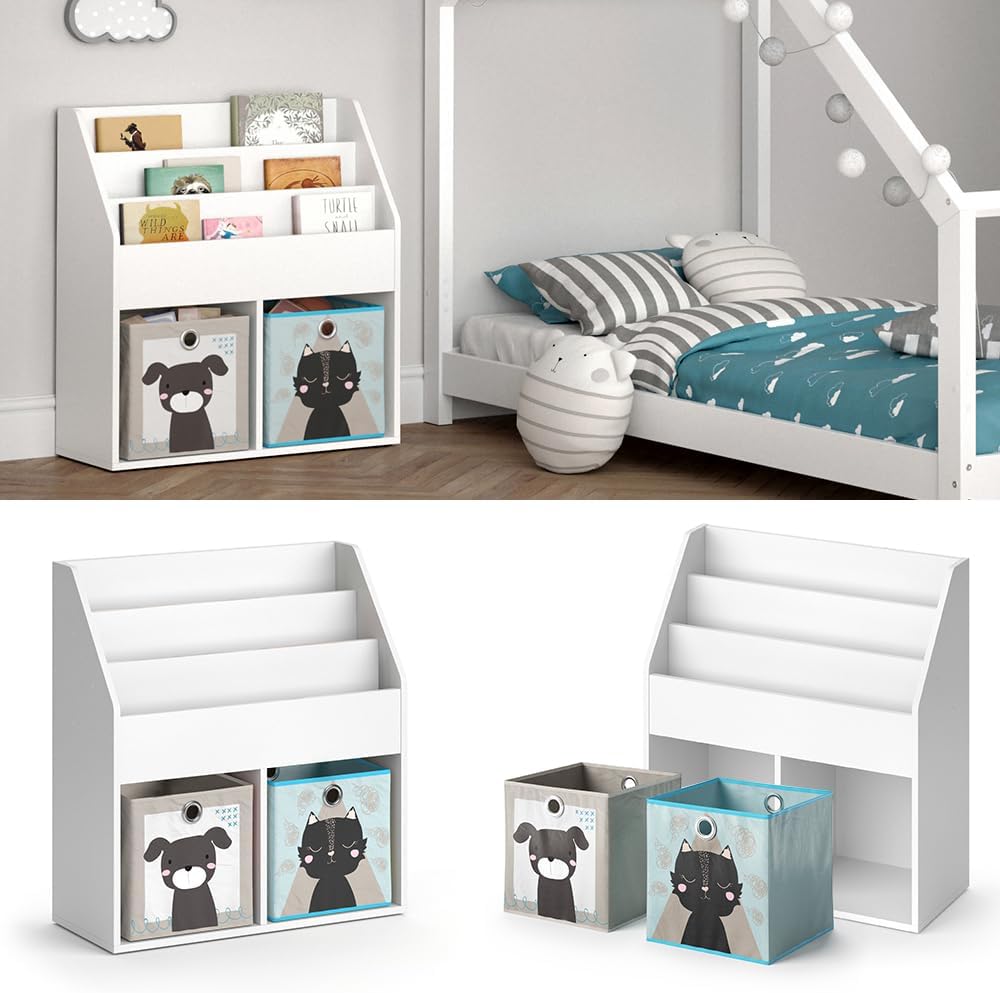 Vicco Kinderregal Luigi, Weiss, 72 x 79 cm mit 2 Faltboxen Opt.4, zur Aufbewahrung von Büchern und S